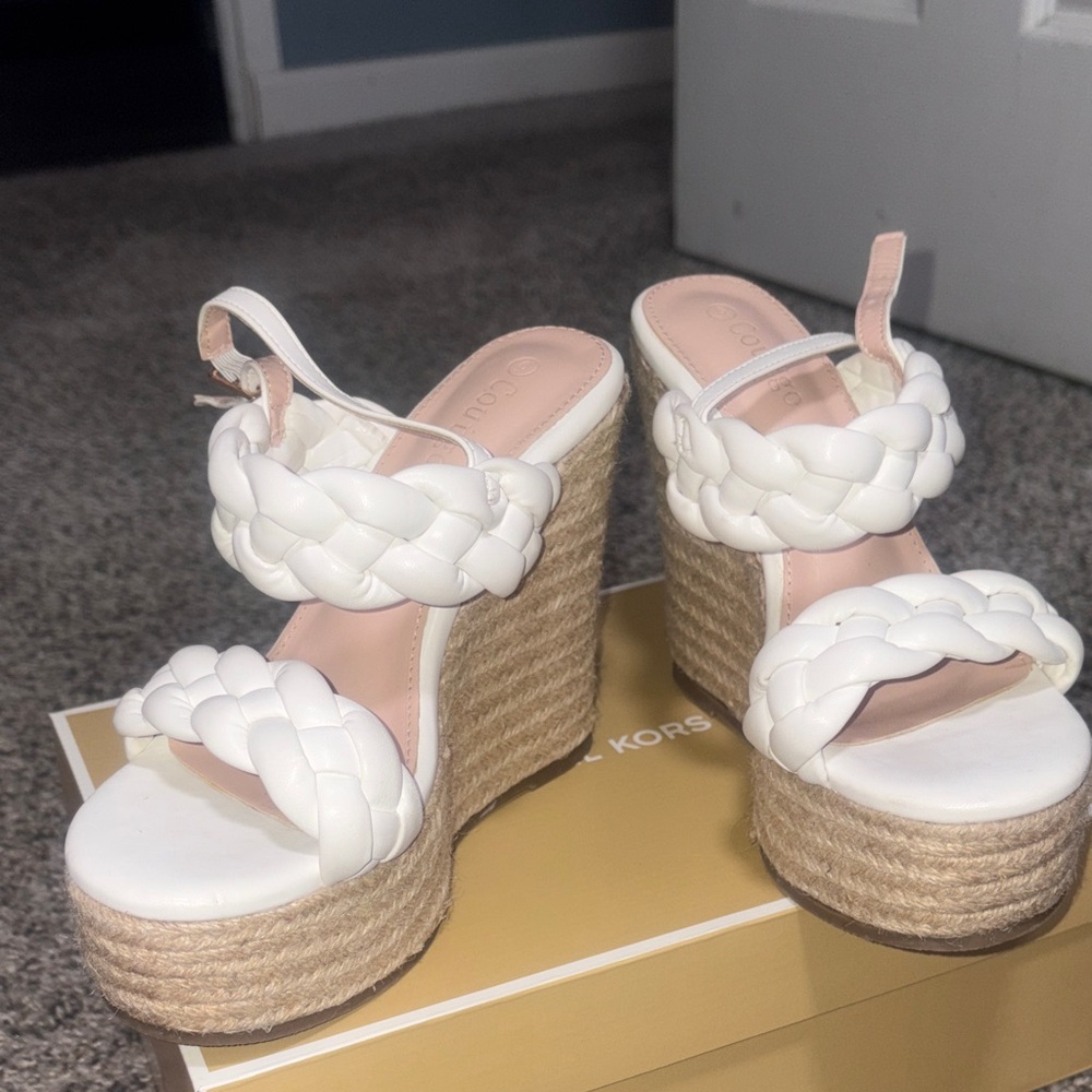 White Braided Wedge Sandals